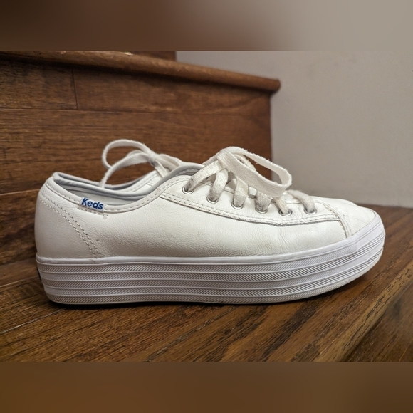 Keds Triple Kick Leather Lace Up platform sneaker white, woman's size 6 - Picture 2 of 14